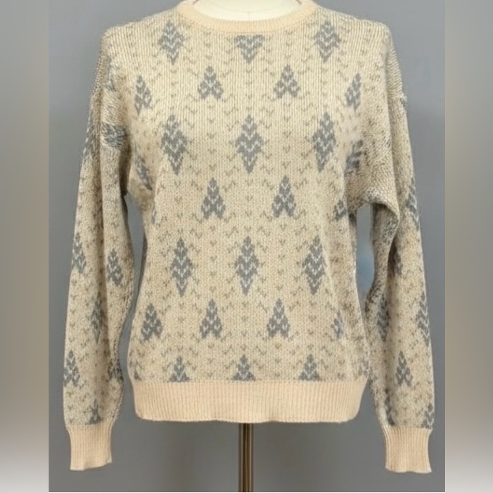 Vintage Giorgio Armani Linen Silk Sweater L Beige/Oatmeal Blue Crewneck